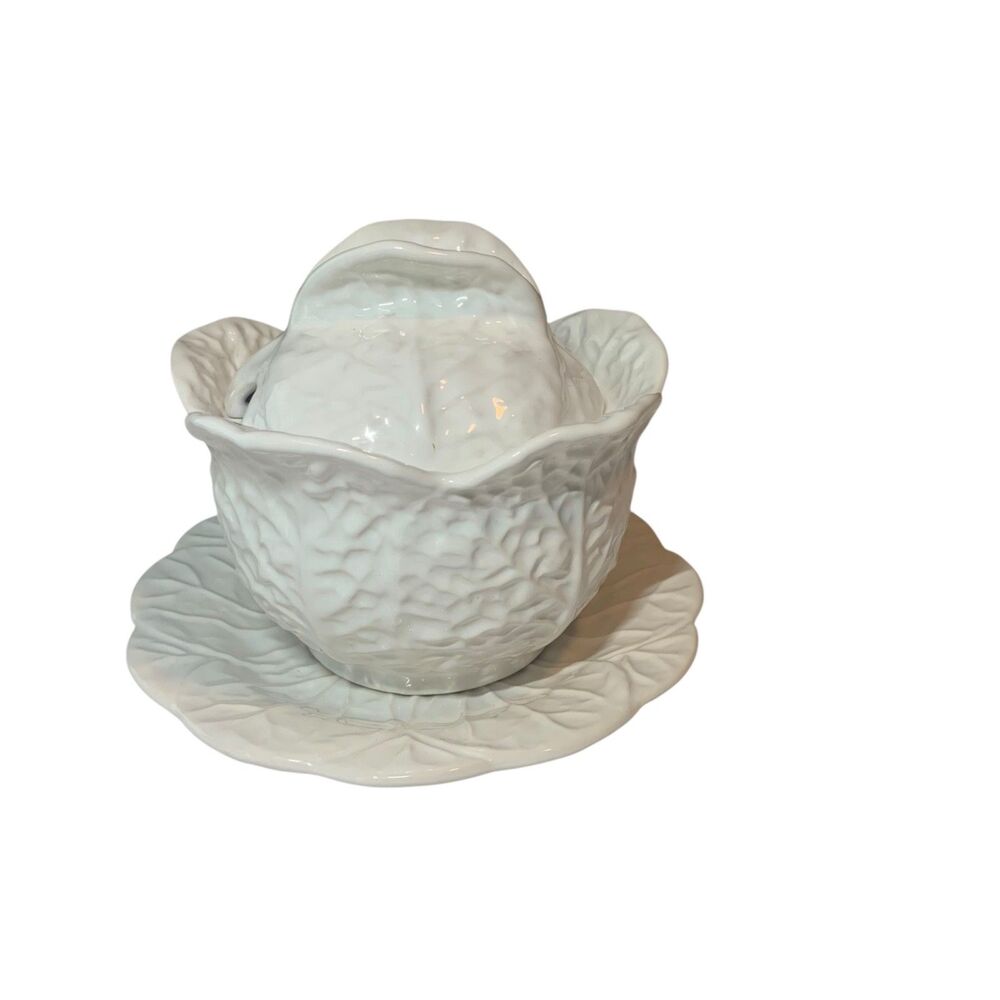 Neuwirth Portugal White Cabbage Leaf Soup Tureen Bowl Lid Plate Spring Easter